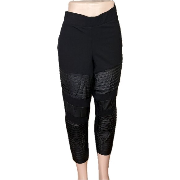 Torrid +4 Black High Waisted Faux Leather Striped Detail Tapered Leg Leggings - Picture 2 of 5